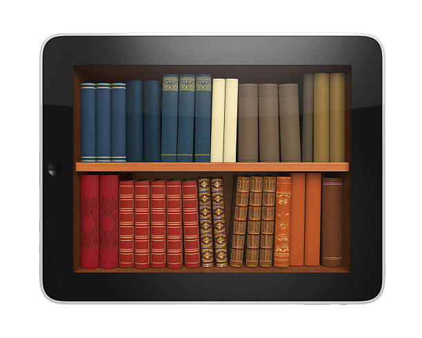 biblioteca digital tablet - newspaper digital tablet digitally generated image note pad - fotografias e filmes do acervo