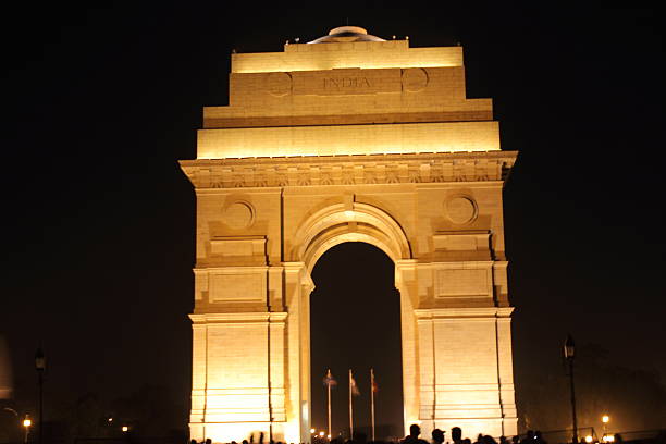 istock Night view of India gate monument 487425397