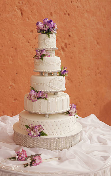 istock White wedding cake decorated with flowers 487425756