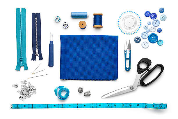 Sewing Tools and Accessories Overhead view of sewing tools and accessories Stitch stock pictures, royalty-free photos & images