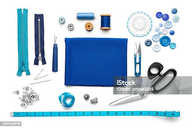 Sewing Tools And Accessories Stock Photo - Download Image Now - Sewing, Sewing Kit, White Background