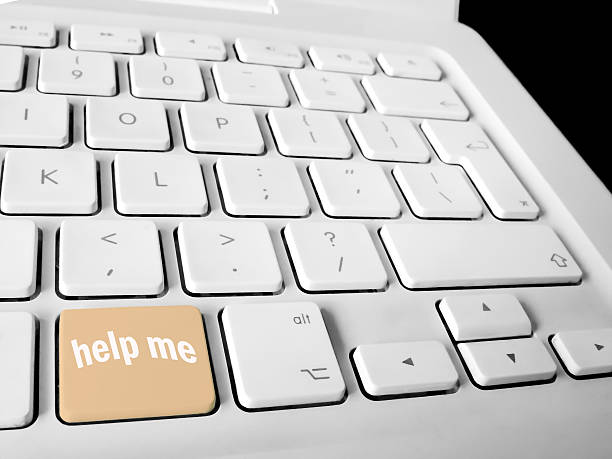 ayuda keyboard key marrón - assistance help me distraught fotografías e imágenes de stock