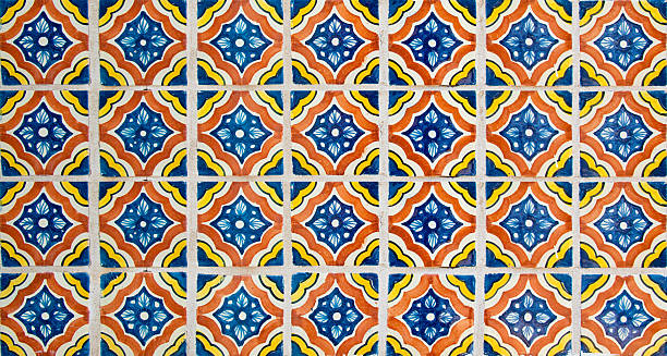 Talavera Handcrafted Mexican Ceramic Tiles Handcrafted, hand-painted Mexican Ceramic Tile. Mexican tiles are concave (not perfectly flat). They are characterized as unique and  irregular. Stenciled ceramic glaze suggest soft focus and edges. spanish culture photos stock pictures, royalty-free photos & images