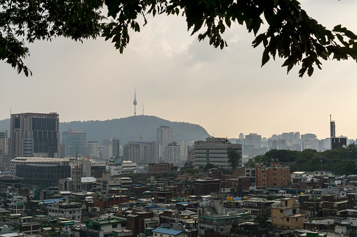 crowded houses and apartments of seoul taken from changsing dong district.