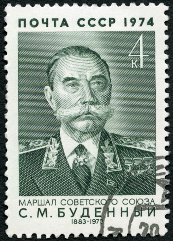 Postage stamp USSR 1974 stamp printed in USSR shows Marshal Semyon Mikhailovich Budyonny Budenny (1883-1973), circa 1974