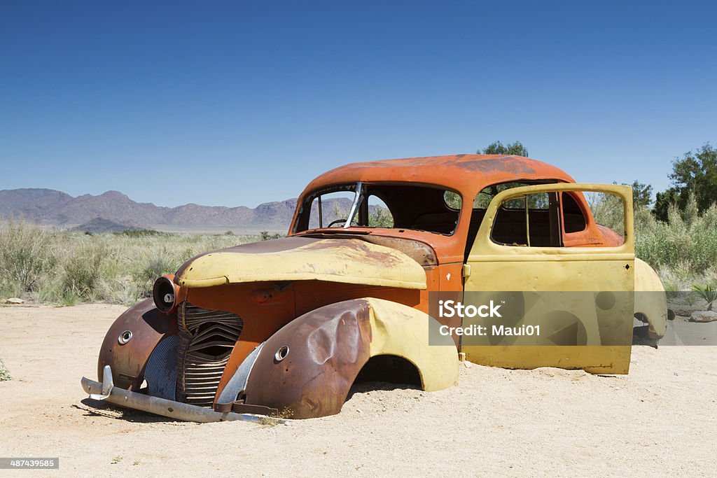 Car Wreck in the desert Car Wreck in the desert, Namibia Abandoned Stock Photo