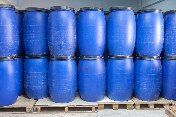 istock Blue Plastic barrels contain chemical inside 487439646
