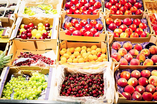 Fresh fruit shot on white background.