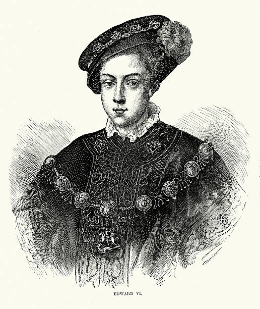 edward vi - tudor style king engraved image portrait stock illustrations