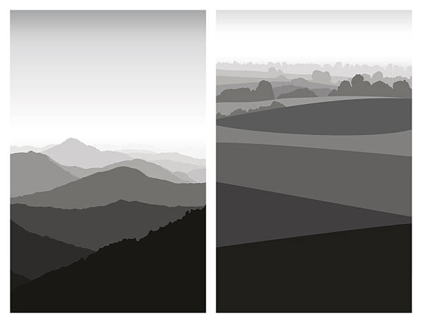 ilustrações, clipart, desenhos animados e ícones de paisagem - tree silhouette meadow horizon over land