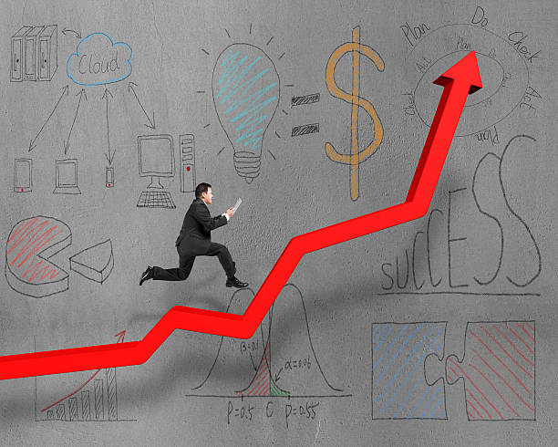 istock Running on red trend with business concept doodles on wall 487445529