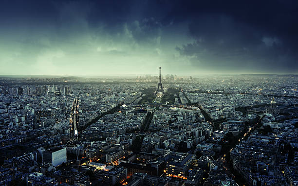 istock Paris skyline at sunset, France 487448570