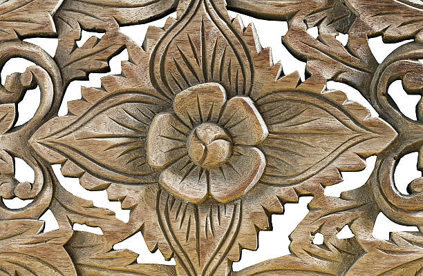 istock Antique vintage wood sculpture on white background 487448600