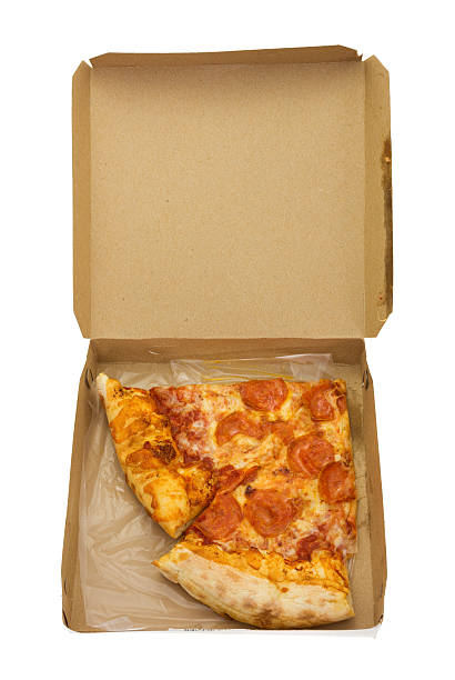 istock Two slices of pepperoni pizza in open box 487449374