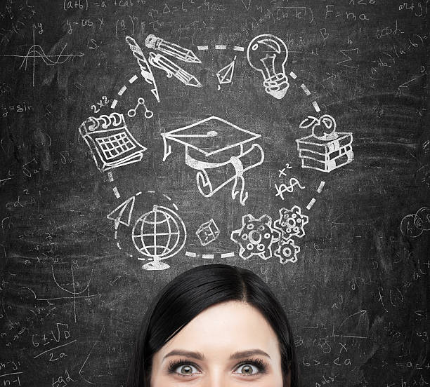 istock forehead of brunette lady who thinks about studying and graduation. 487450274