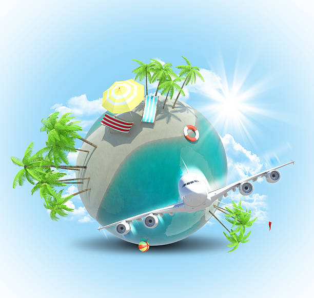 istock Jet flying near Earth with beach 487455462