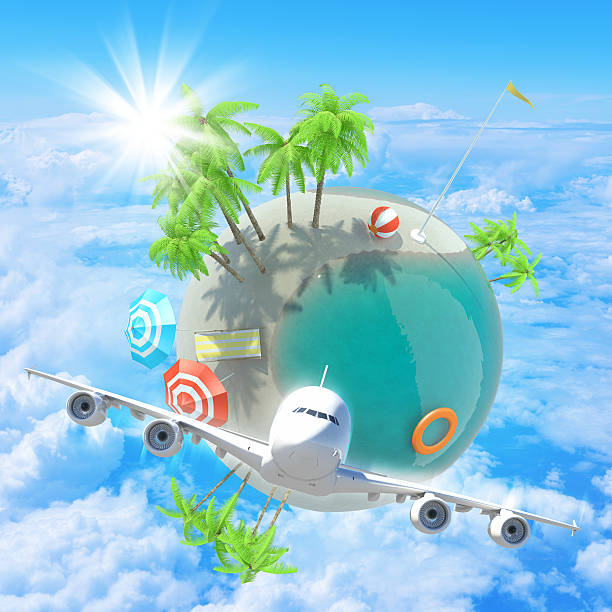 istock Jet flying in clouds near Earth 487455474