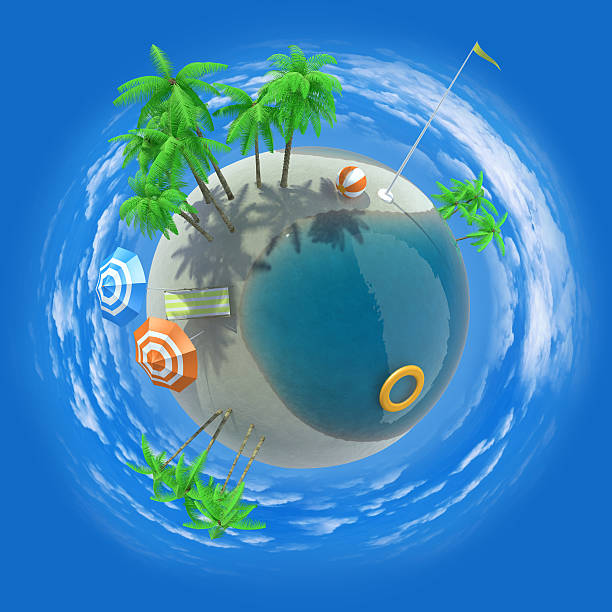 istock Earth with beach and palm trees 487458214