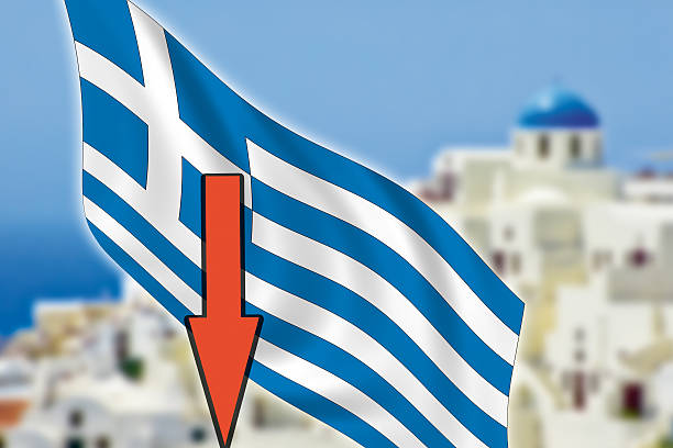 ギリシャ、サントリーニ島、グレグジット、矢印、旗 - flag greece european union flag coat of arms ストックフォトと画像