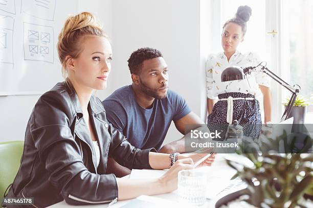 Startup Agency Multi Ethnic Group Brainstorming Stock Photo - Download Image Now - 2015, Adult, African Ethnicity