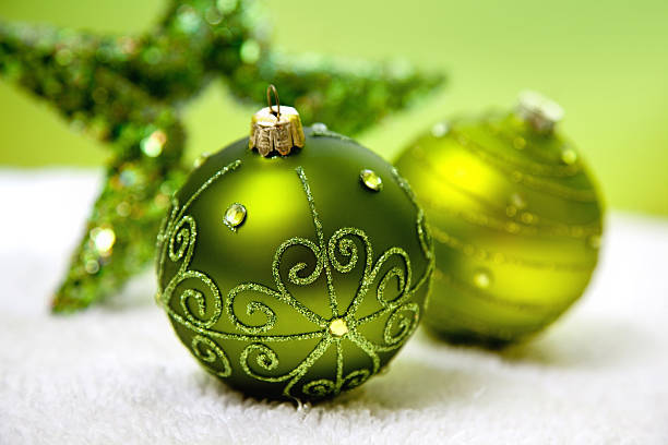 green christmas balls and decoration