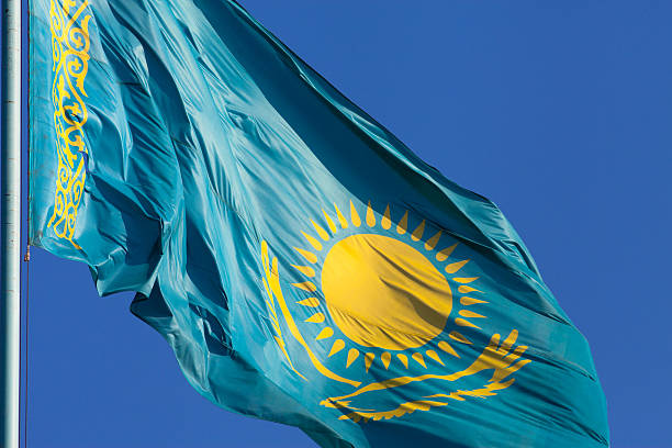 istock Kazakhstan flag on a blue background 487466367