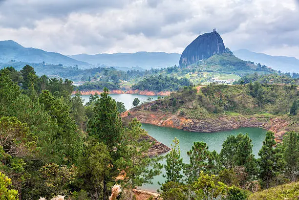 View of The Rock near the town of Guatape, Antioquia in Colombia