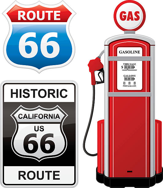 маршрут 66 collection - route 66 sign road thoroughfare stock illustrations