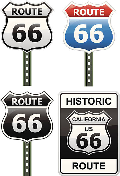 route 66 znak kolekcja - route 66 thoroughfare sign number 66 stock illustrations