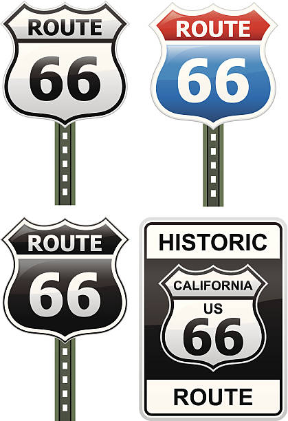 маршрут 66 знак collection - route 66 sign road thoroughfare stock illustrations