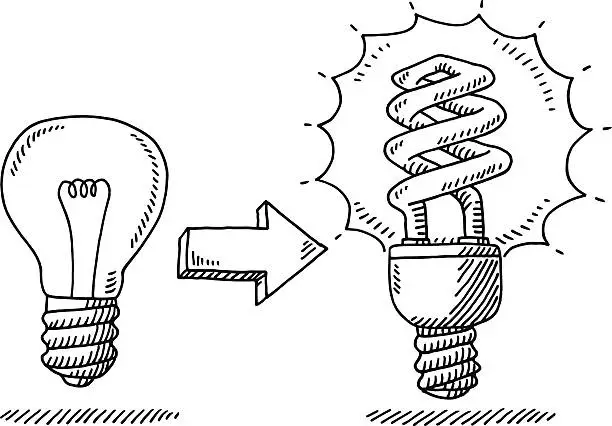 Vector illustration of Lightbulb Change Energy Saver Drawing