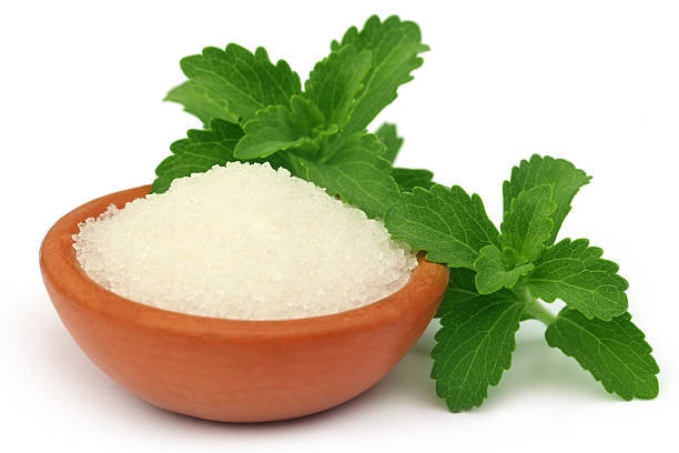 istock Stevia with sugar on a brown bowl 487469545
