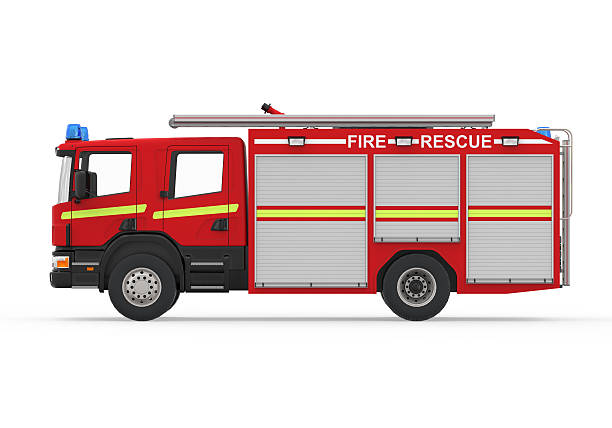 Fire Rescue Truck Fire Rescue Truck isolated on white background emergency response workplace stock pictures, royalty-free photos & images