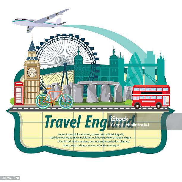 Illustration Travel Around England Stock Illustration - Download Image Now - 2015, Airplane, Archaeology