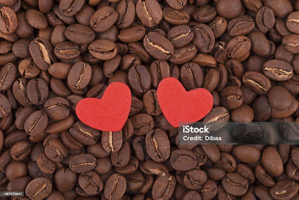 Two hearts on coffee beans. Cafe Stock Photo