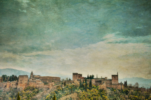 Vista panorámica del Palacio Alhambra con texturas agregó photo