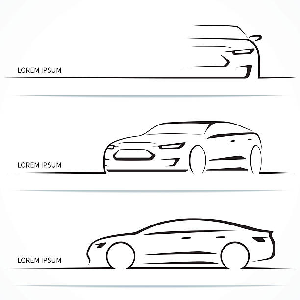 Set of luxury car silhouettes. Vector illustration Set of luxury car silhouettes. Modern sports sedan outlines, contours. Vector illustration audi stock illustrations