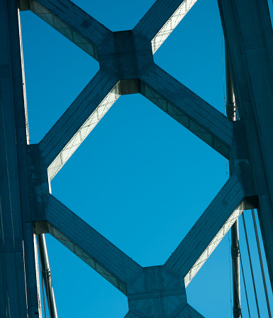 Close up of Bay Bridge, San Francisco, California.  Structural detail, a majestic example of good engineering
