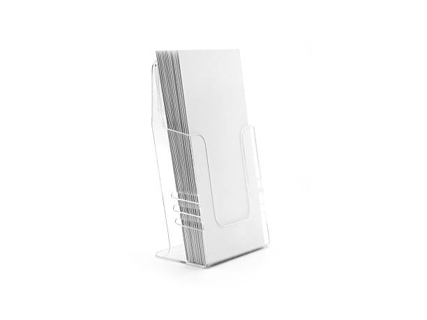 istock Flyer glass holder. Blank flyers stand. Brochure show presentation. 487475474