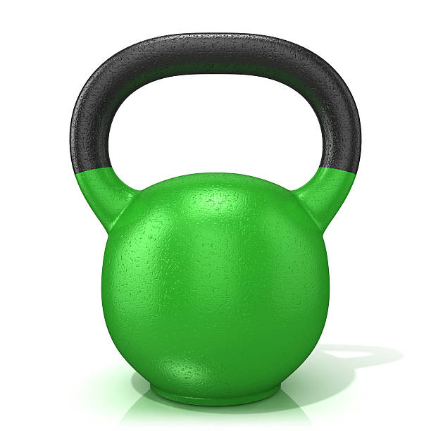 istock Green kettle bell weight, isolated on a white 487479856