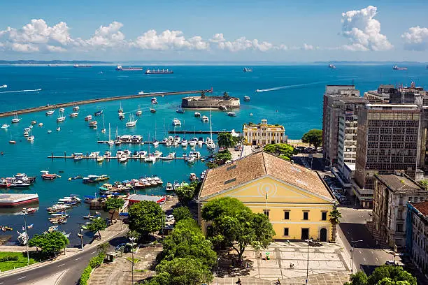 View of beautiful All Saints Bay in Salvador, Bahia, Brazil