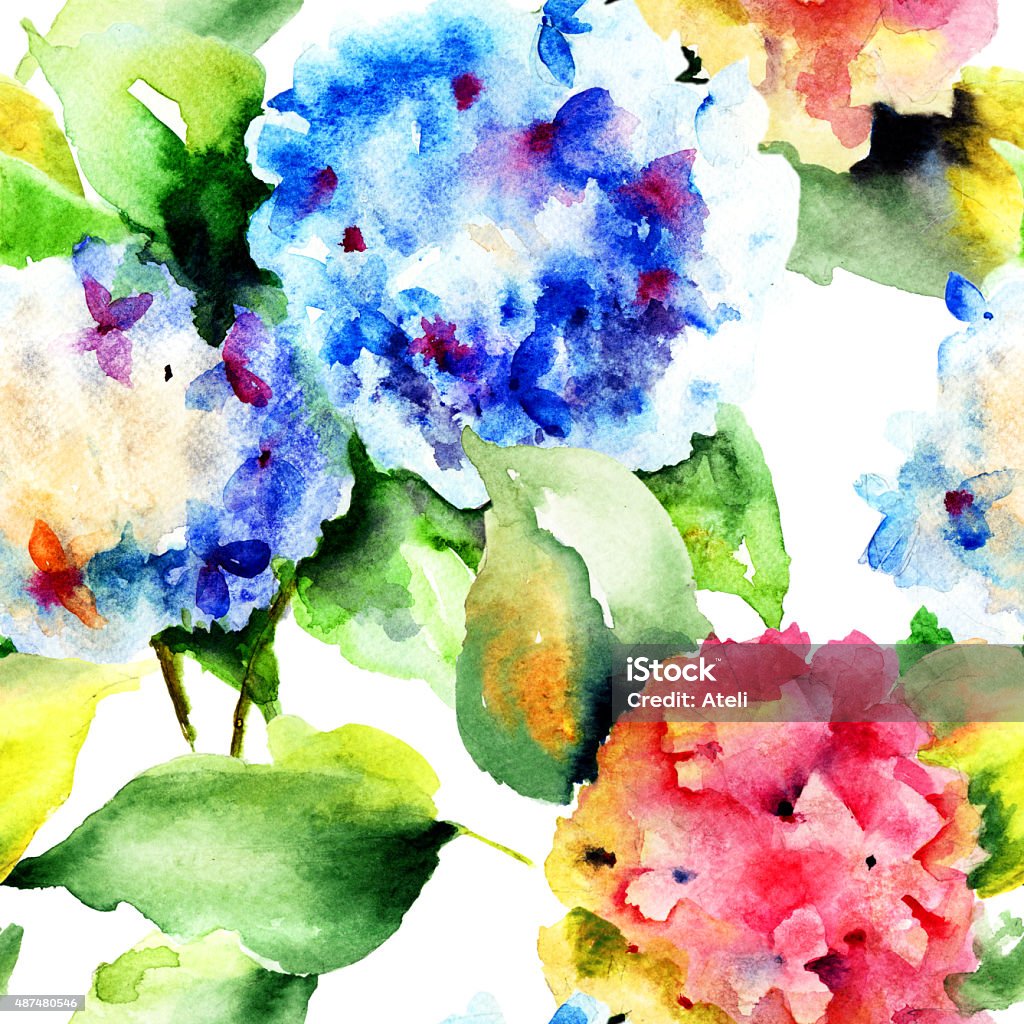 Seamless pattern with Beautiful Hydrangea flowers Seamless pattern with Beautiful Hydrangea flowers, watercolor illustration. 2015 stock illustration