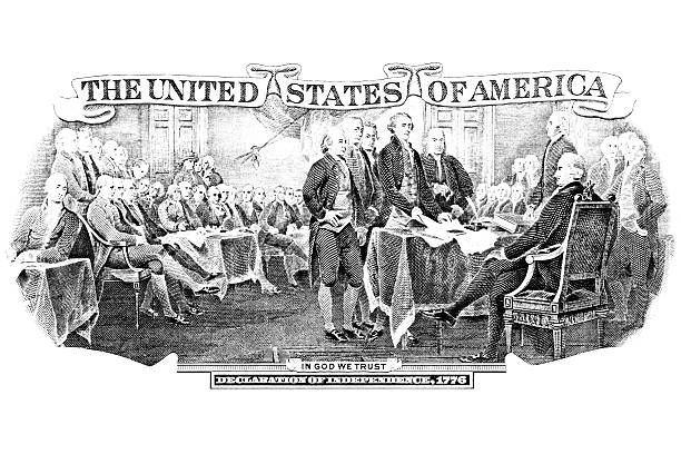 Black and white engraving of Declaration Of Independence
