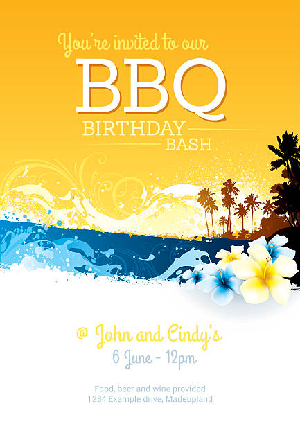 illustrazioni stock, clip art, cartoni animati e icone di tendenza di barbecue festa di compleanno invitare - big island isola di hawaii