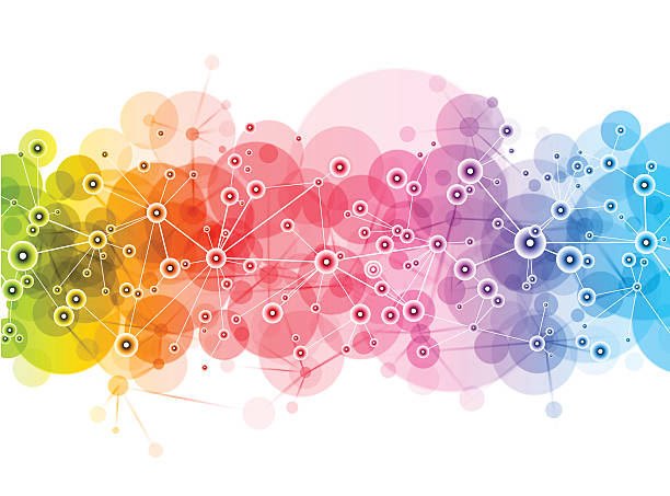 Bright Vector Network design Brightly rainbow coloured Network design on a white background. EPS10 using transparencies. Global colours community patterns stock illustrations