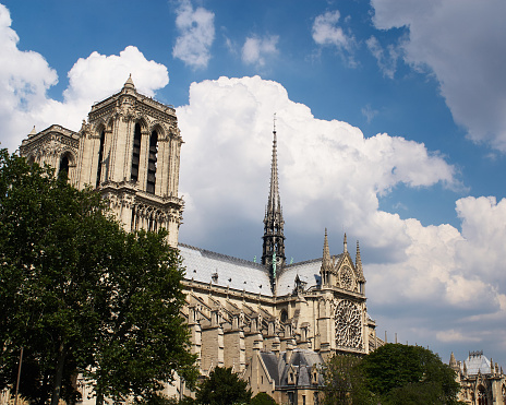 Storm clouds gather over the Cathedral of Notre Dame, Paris, France