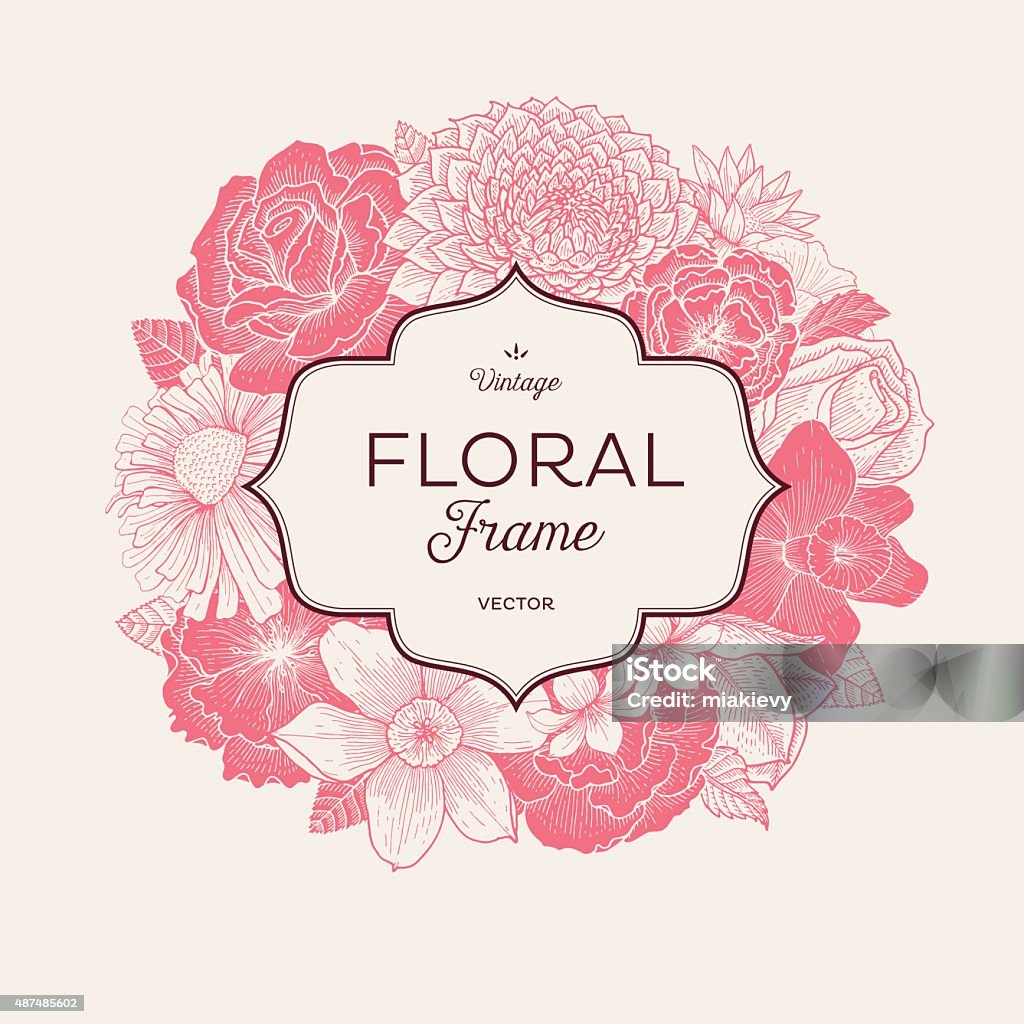 Pink Bouquet Label Easily editable flat vector illustration with layers. Peony stock vector