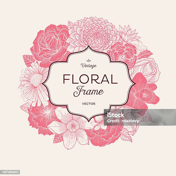 Pink Bouquet Label Stock Illustration - Download Image Now - Peony, Flower, Rose - Flower