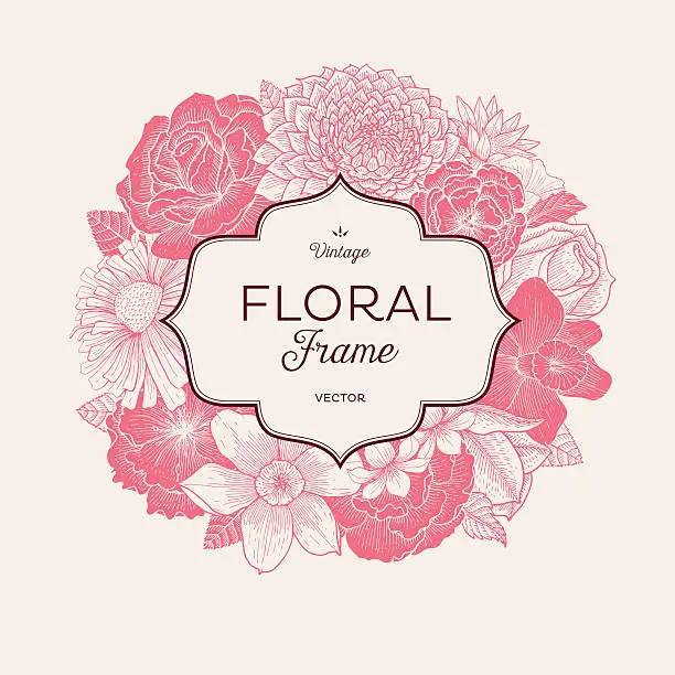 Vector illustration of Pink Bouquet Label