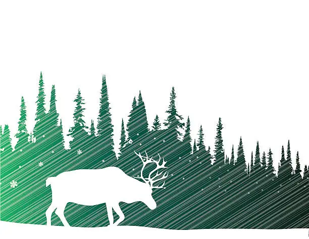 Vector illustration of Christmas Snow And Reindeer Walking